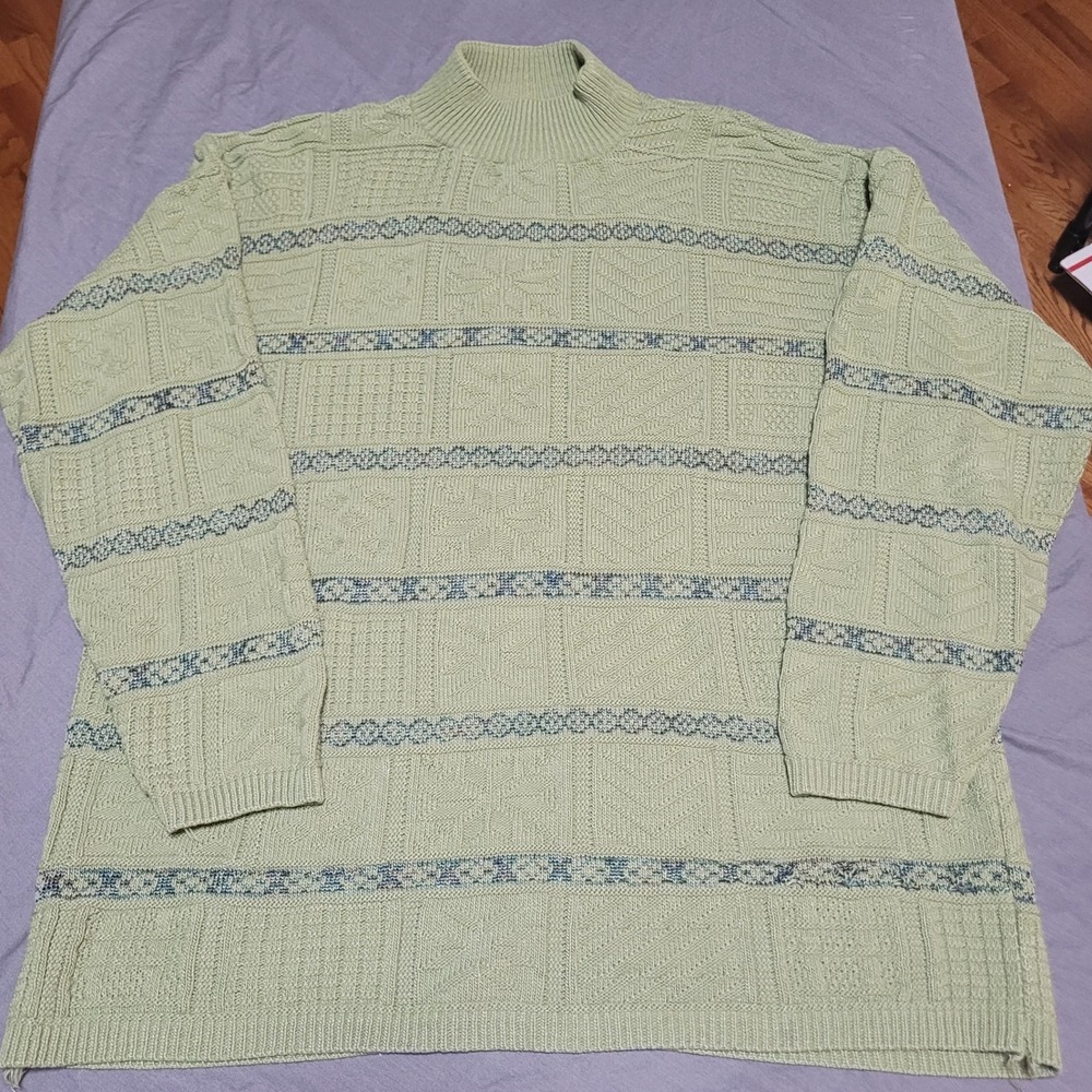Vintage Spunky Green Textured Mock Neck Sweater grandma women pullover large
